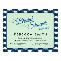 Mint Green with Navy Blue Border Bridal Shower Invitation
