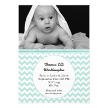 Mint & White Chevron Baby Birth Announcement