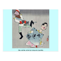 Mlle et le soldat par Kobayashi, Kiyochika Carte Postale
