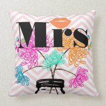 Mme Lips pâle - pot de maçon rose de zigzag Oreiller