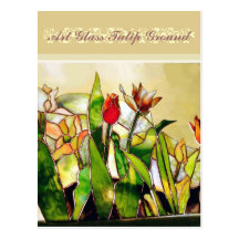 Mode au sol de tulipe en verre d'art excellente cartes postales