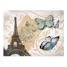 Mode vintage de papillon de tour de Paris Effiel Carte Postale