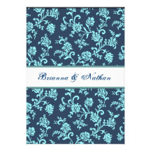 Modèle bleu de mariage damassé de fleur de marine  bristol personnalisé