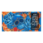 Modèle bleu et orange de carte photo de crânes modèle pour photocarte