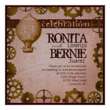 Modèle chaud de mariage de ballon à air de Steampu Invitations Personnalisées