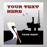 Modèle d'affiche de pétrole marin et de pélican