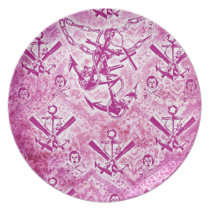 Modèle nautique d'ancre de rockabilly rose assiettes