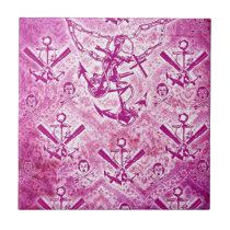 Modèle nautique d'ancre de rockabilly rose carreaux