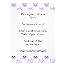 Modèle pourpre lilas de chat invitations personnalisées