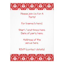 Modèle rouge et blanc lumineux de damassé invitations personnalisées