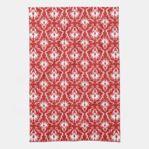 Modèle rouge et blanc lumineux de damassé serviettes éponge
