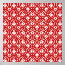 Modèle rouge et blanc lumineux de damassé poster