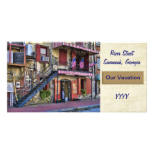 Modèle vintage de carte de vacances de rue de rivi cartes de vœux avec photo