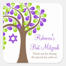 Modern Tree of Life Purple Green Bat Mitzvah Stickers