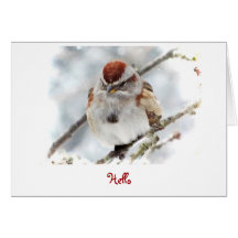 Moineau d'arbre pensant à vous carte de vœux