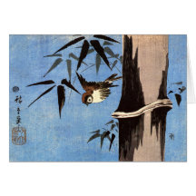 Moineau et bambou, Ando Hiroshige Carte De Vœux