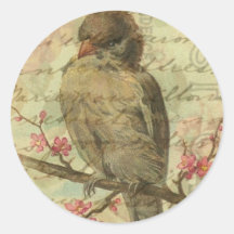 Moineau vintage autocollants ronds
