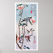 Moineaux et camélias dans la neige, Hiroshige Affiches