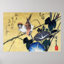 Moineaux et gloire de matin, Hiroshige Affiches