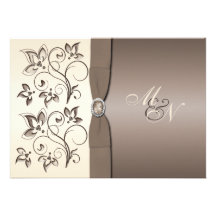 Moka et invitation florale ene ivoire de monogramm