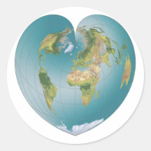 Monde en forme de coeur adhésif rond