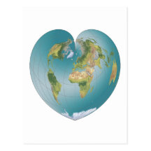 Monde en forme de coeur carte postale