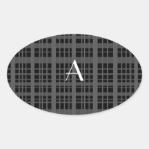 Monogram black plaid oval sticker