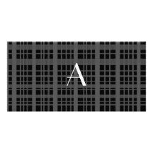 Monogram black plaid photo greeting card