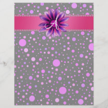 Monogram black purple polka dots pink daisy flyer