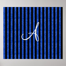 Monogram blue glitter stripes print