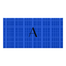 Monogram blue plaid picture card