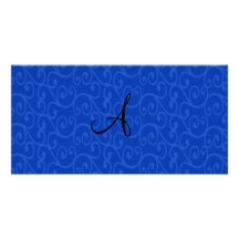 Monogram blue swirls photo greeting card