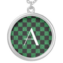 Monogram glitter green and black checkered pendants