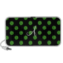 Monogram green glitter polka dots portable speakers