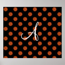 Monogram orange glitter polka dots posters