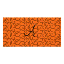 Monogram orange swirls personalized photo card