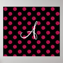 Monogram pink glitter polka dots posters