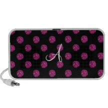 Monogram pink glitter polka dots travel speakers