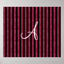 Monogram pink glitter stripes posters