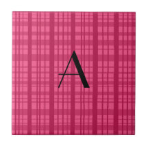 Monogram pink plaid ceramic tile