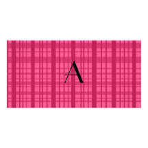 Monogram pink plaid personalized photo card
