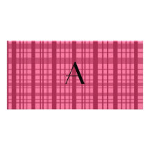 Monogram pink plaid picture card