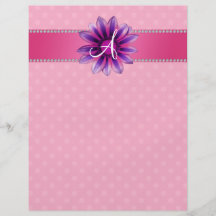 Monogram pink polka dots purple daisy full color flyer