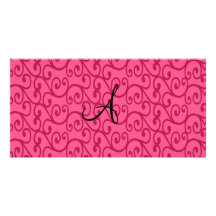 Monogram pink swirls picture card