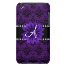 Monogram purple damask daisy flower iPod touch case