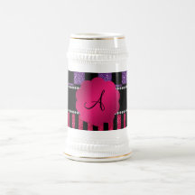 Monogram purple glitter checkers pink stripes coffee mug