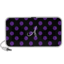 Monogram purple glitter polka dots travelling speaker