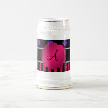Monogram purple glitter polka dots pink stripes coffee mugs