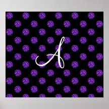 Monogram purple glitter polka dots posters