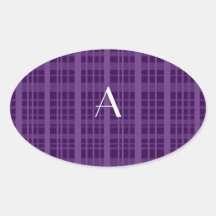 Monogram purple plaid oval stickers